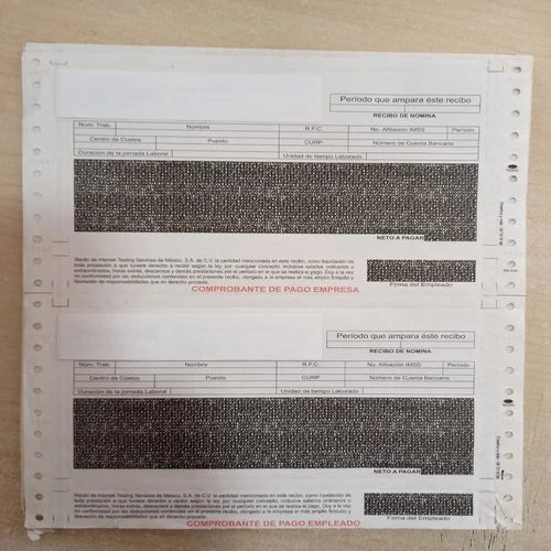 Formato de nómina con comprobantes para la empresa y el empleado.